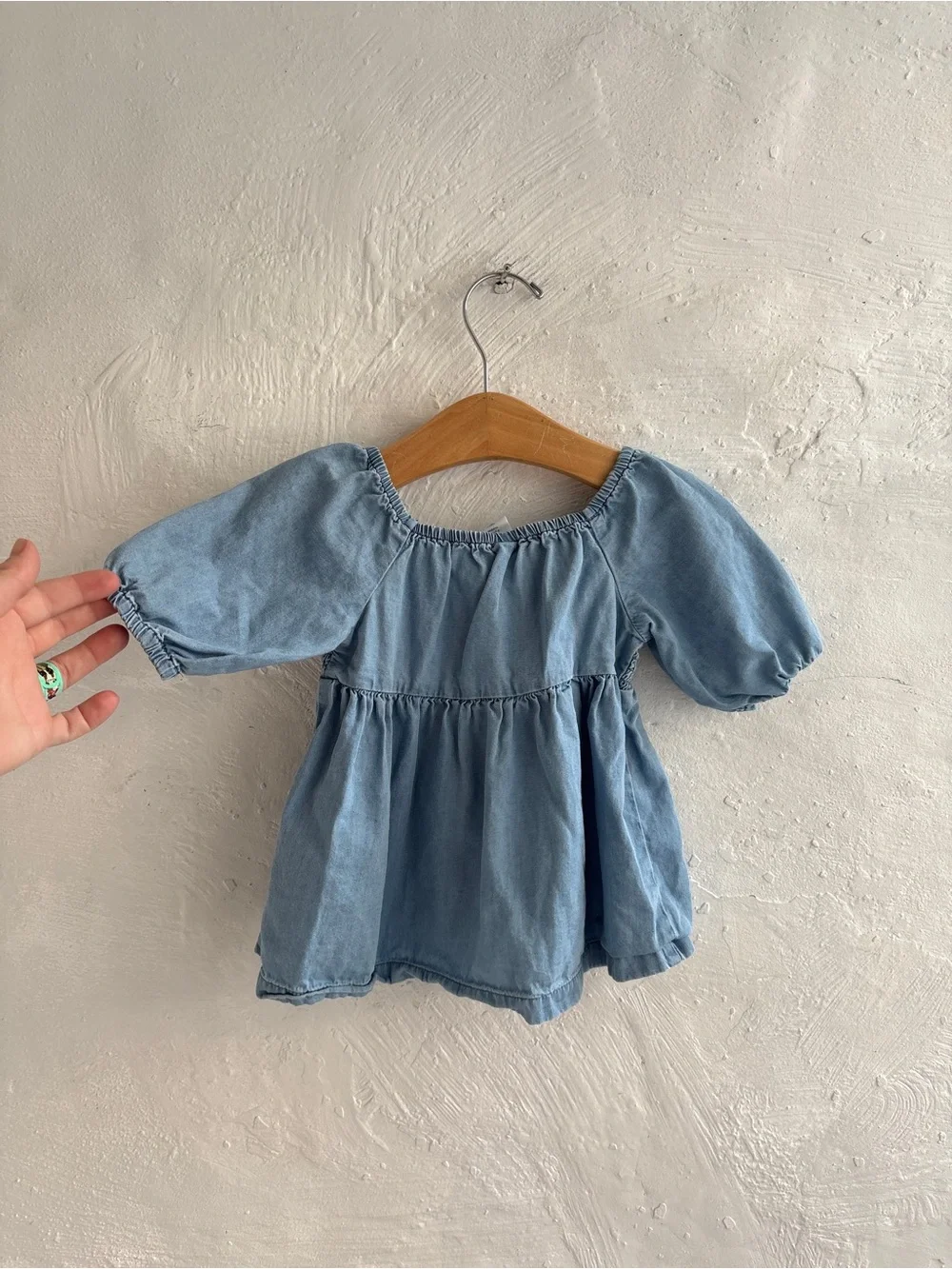 3T girls smocked denim style peplum top 100% cotton